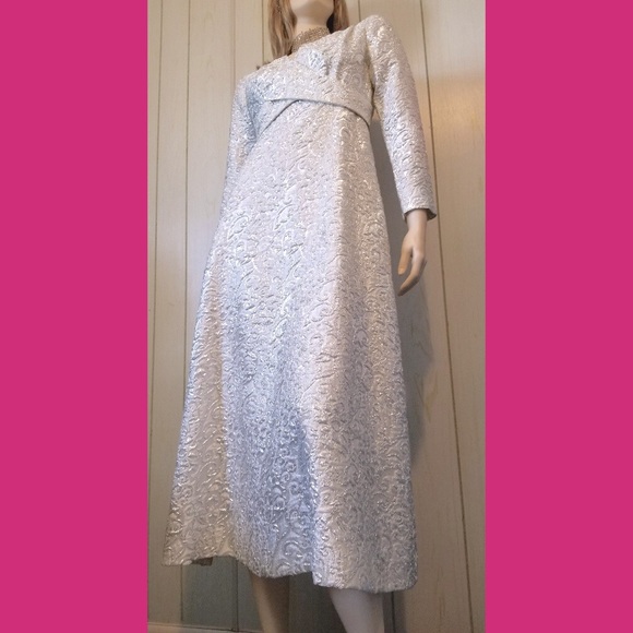 Vintage MOD 60s Ultra Glittery Glam Silver Metallic Lurex Maxi Party Dress - Picture 11 of 11